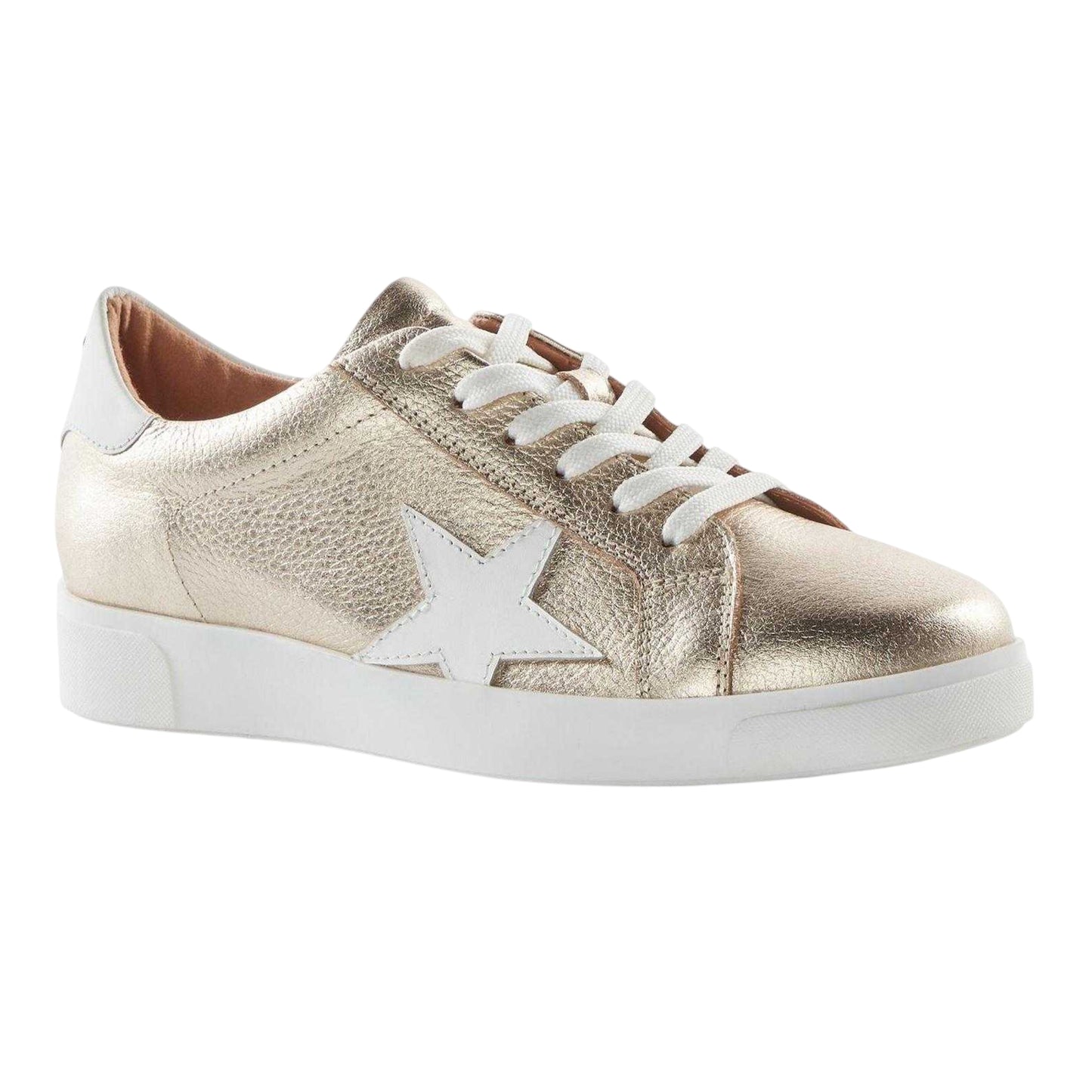 Gold - Side - Dune London Womens-Ladies Edriss Metallic Star Canvas Platform Trainers