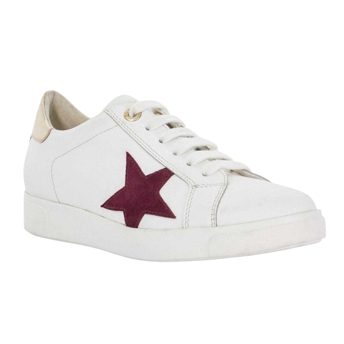 White-Red - Side - Dune London Womens-Ladies Edriss Metallic Star Canvas Platform Trainers
