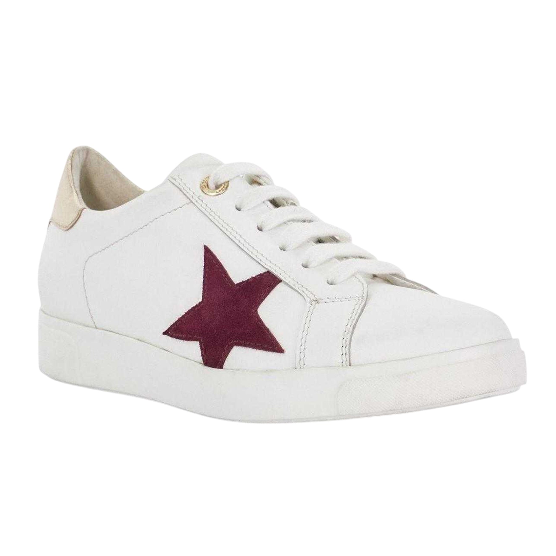 White-Red - Side - Dune London Womens-Ladies Edriss Metallic Star Canvas Platform Trainers