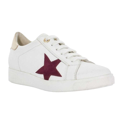 White-Red - Side - Dune London Womens-Ladies Edriss Metallic Star Canvas Platform Trainers