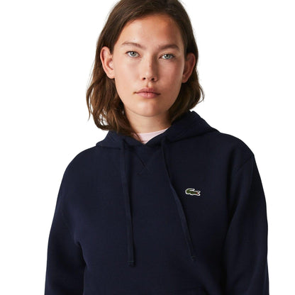Navy - Side - Lacoste Womens-Ladies Cotton Blend Loose Hoodie