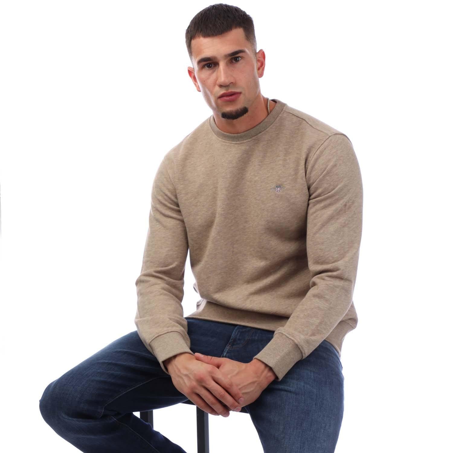 Brown - Front - Gant Mens Shield Logo Crew Neck Sweatshirt