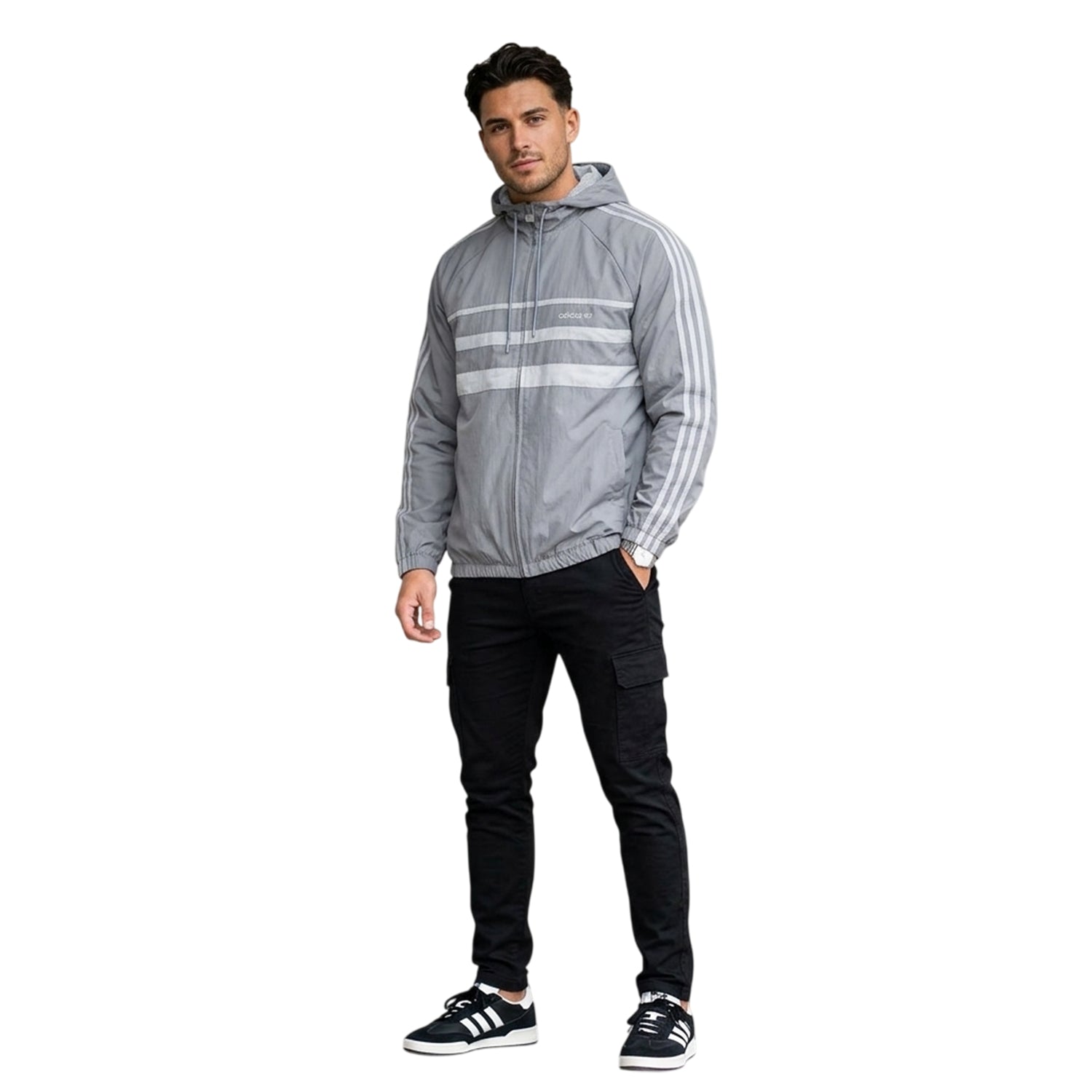 Grey Three - Side - Adidas Mens Originals 3 Stripes Windbreaker
