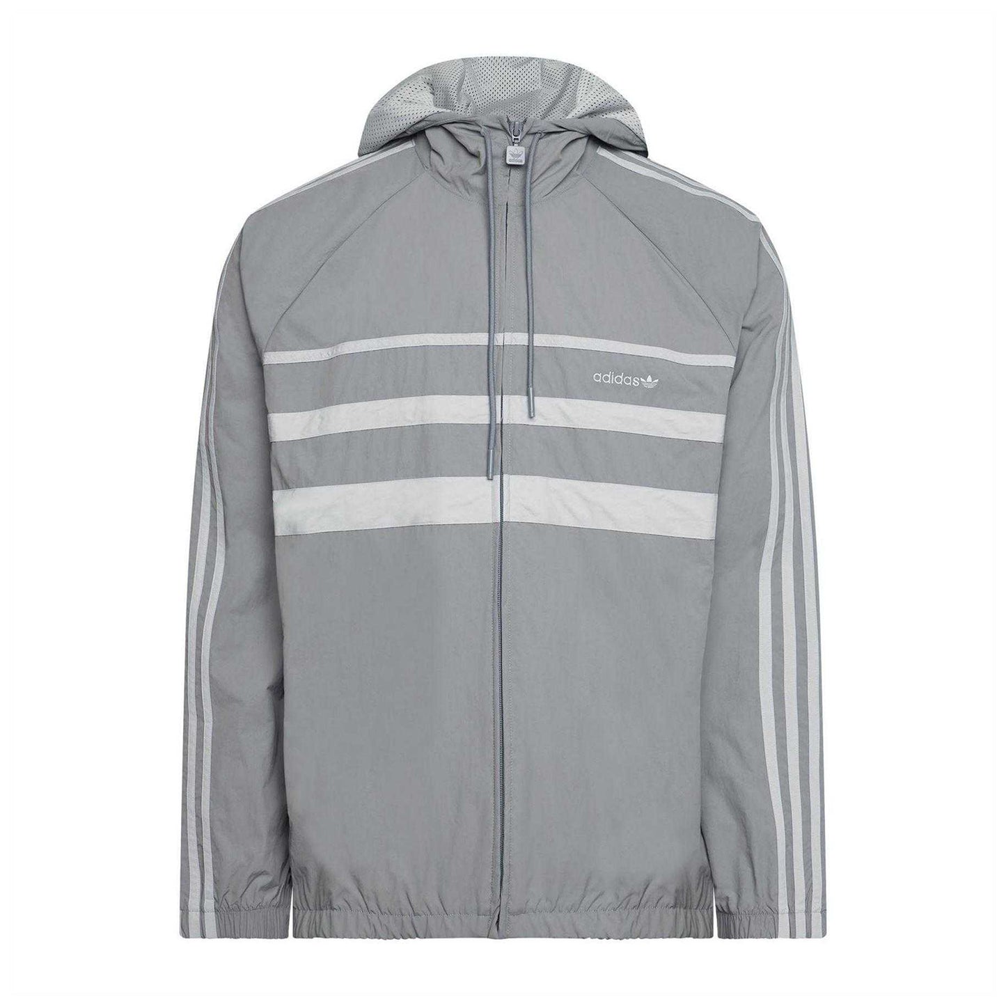 Grey Three - Front - Adidas Mens Originals 3 Stripes Windbreaker