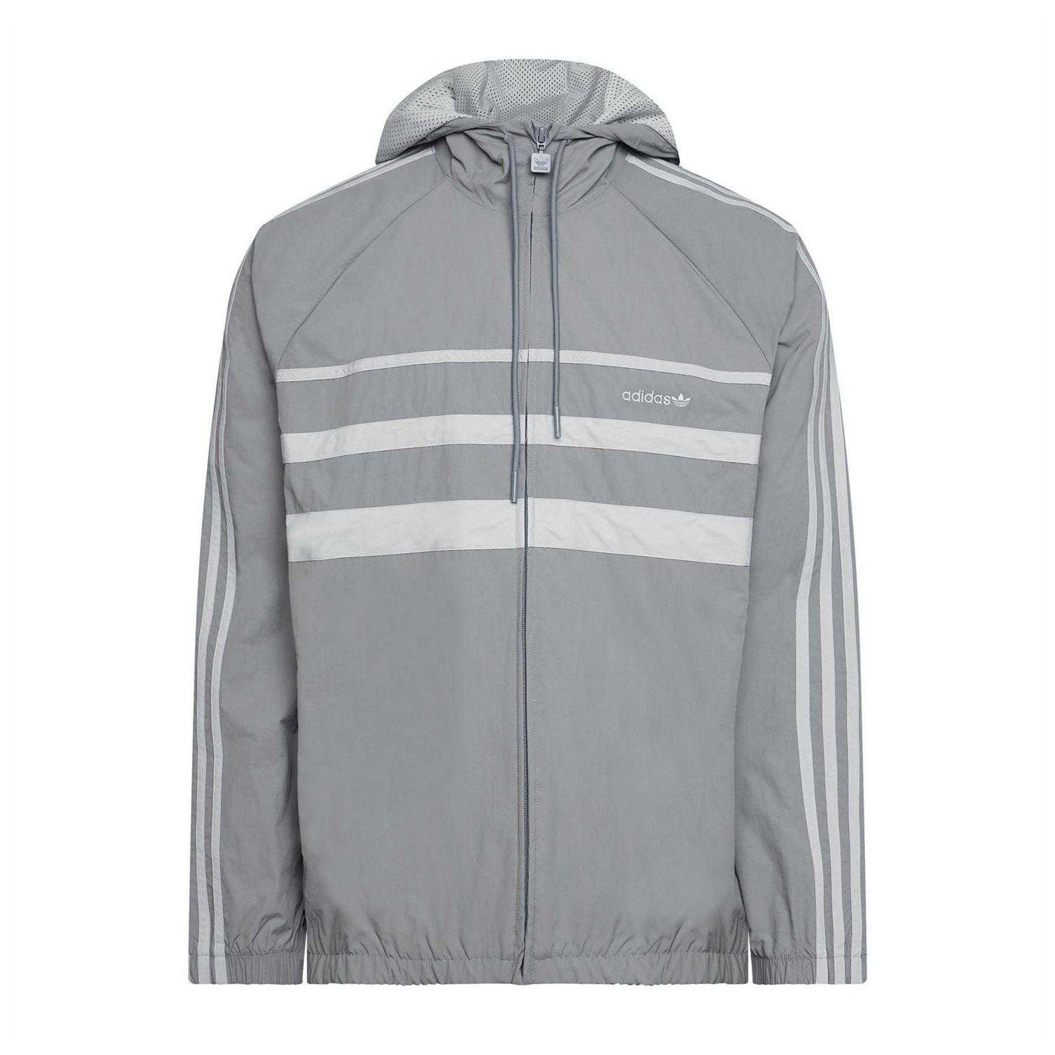 Grey Three - Front - Adidas Mens Originals 3 Stripes Windbreaker