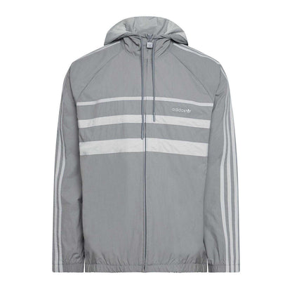 Grey Three - Front - Adidas Mens Originals 3 Stripes Windbreaker