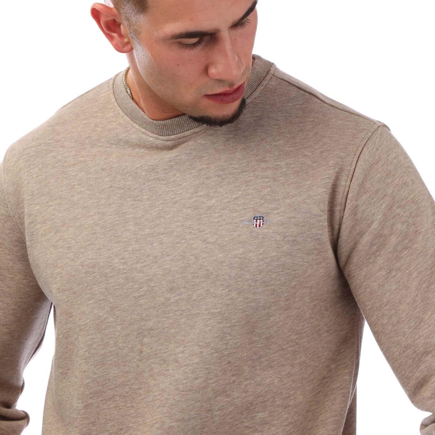 Brown - Side - Gant Mens Shield Logo Crew Neck Sweatshirt