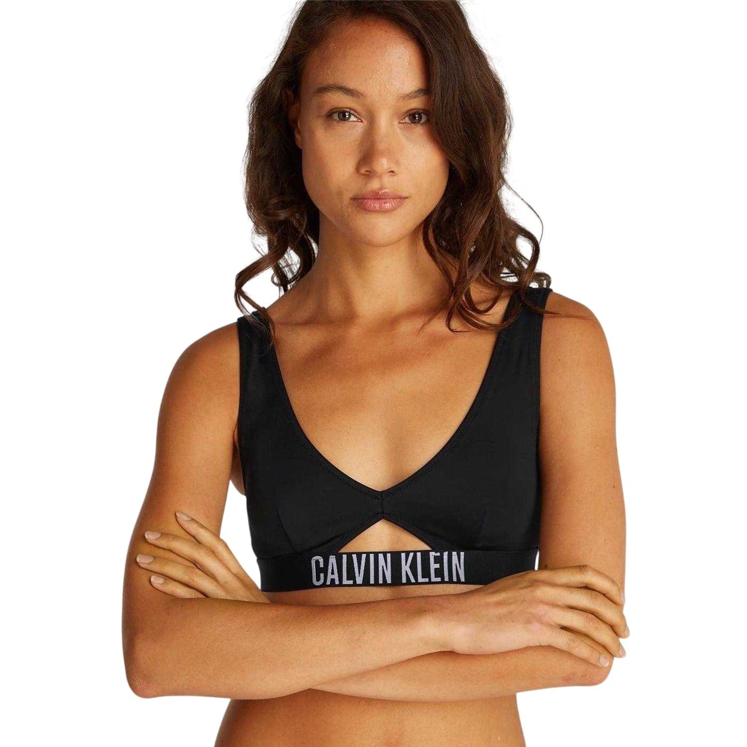 Black - Side - Calvin Klein Womens-Ladies Cut Out Logo Bikini Top