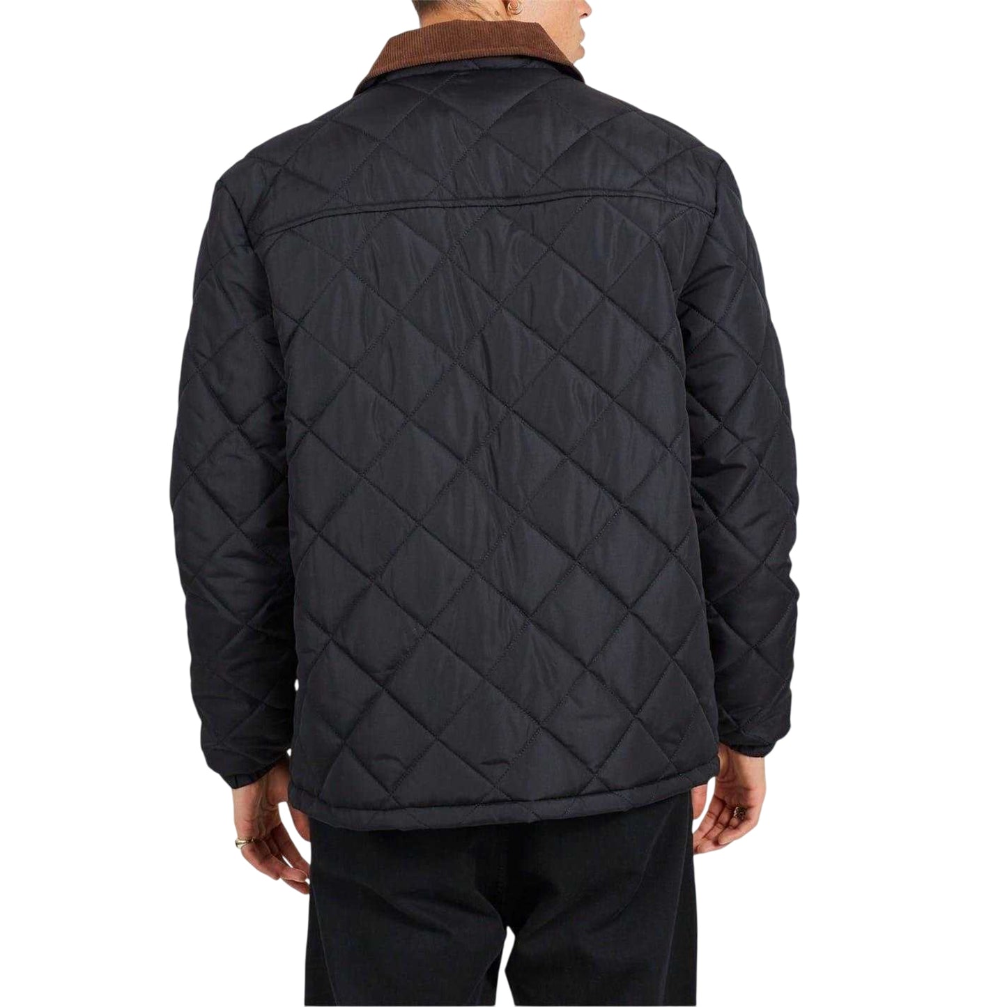 Black - Back - Brave Soul Mens Quilted Coach Jacket