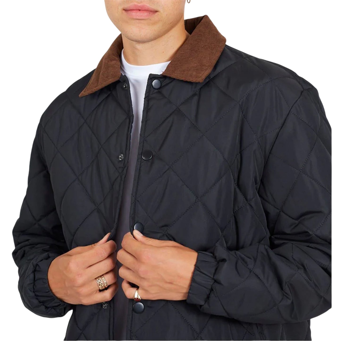 Black - Side - Brave Soul Mens Quilted Coach Jacket