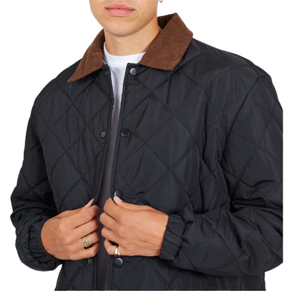 Black - Side - Brave Soul Mens Quilted Coach Jacket