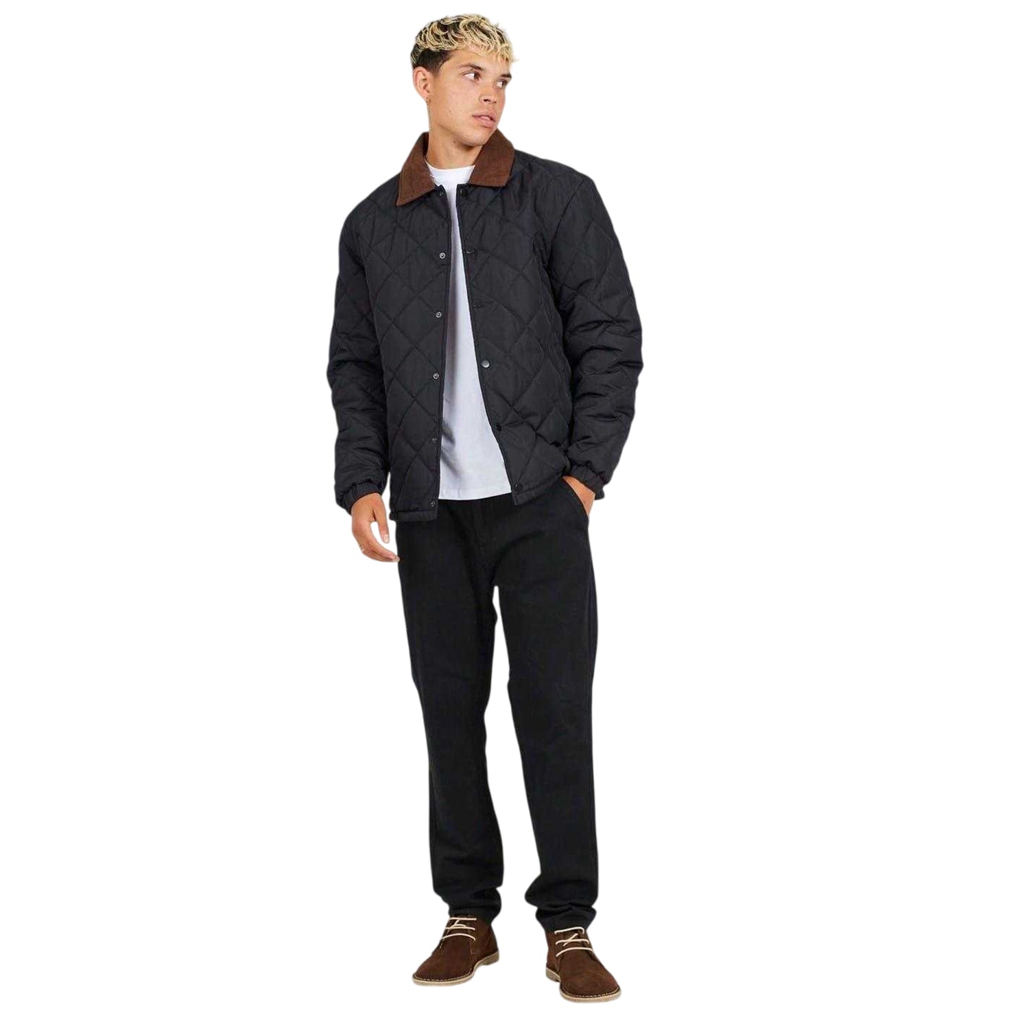 Black - Lifestyle - Brave Soul Mens Quilted Coach Jacket