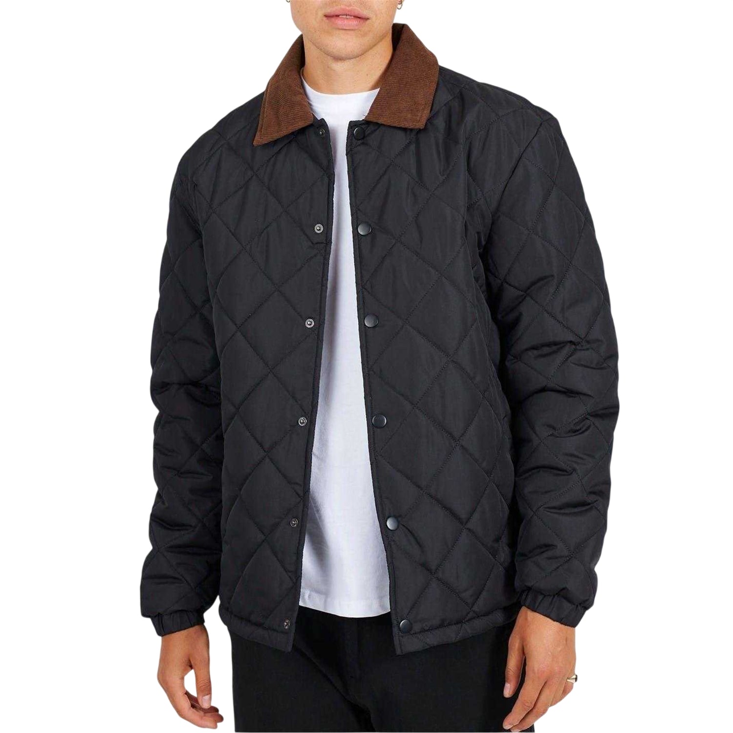 Black - Front - Brave Soul Mens Quilted Coach Jacket