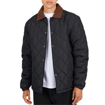Black - Front - Brave Soul Mens Quilted Coach Jacket