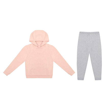 Pink-Grey - Front - Firetrap Girls Embroidered Logo Fleece Hoodie And Joggers Set