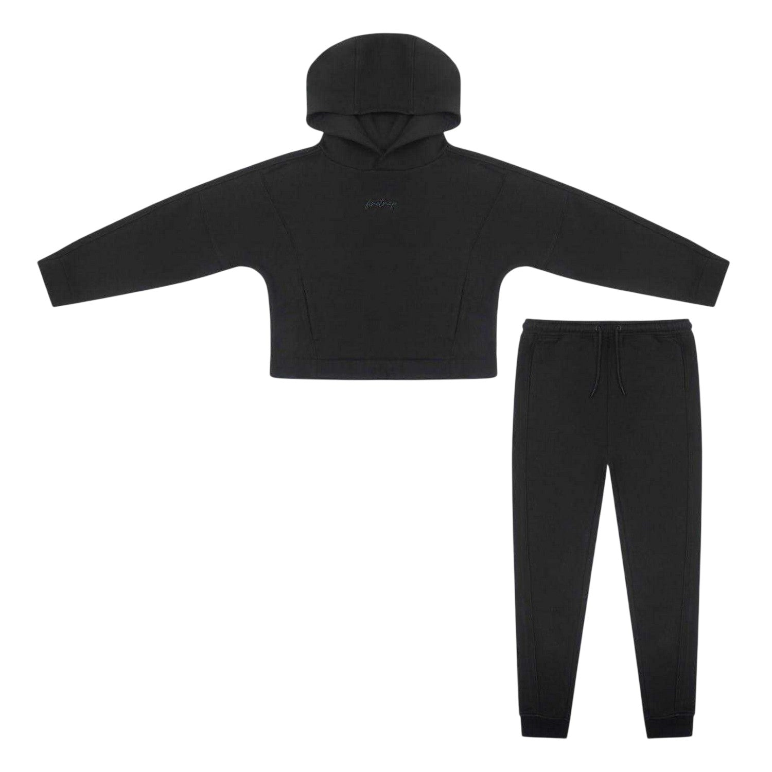 Black - Front - Firetrap Girls Embroidered Logo Fleece Hoodie And Joggers Set