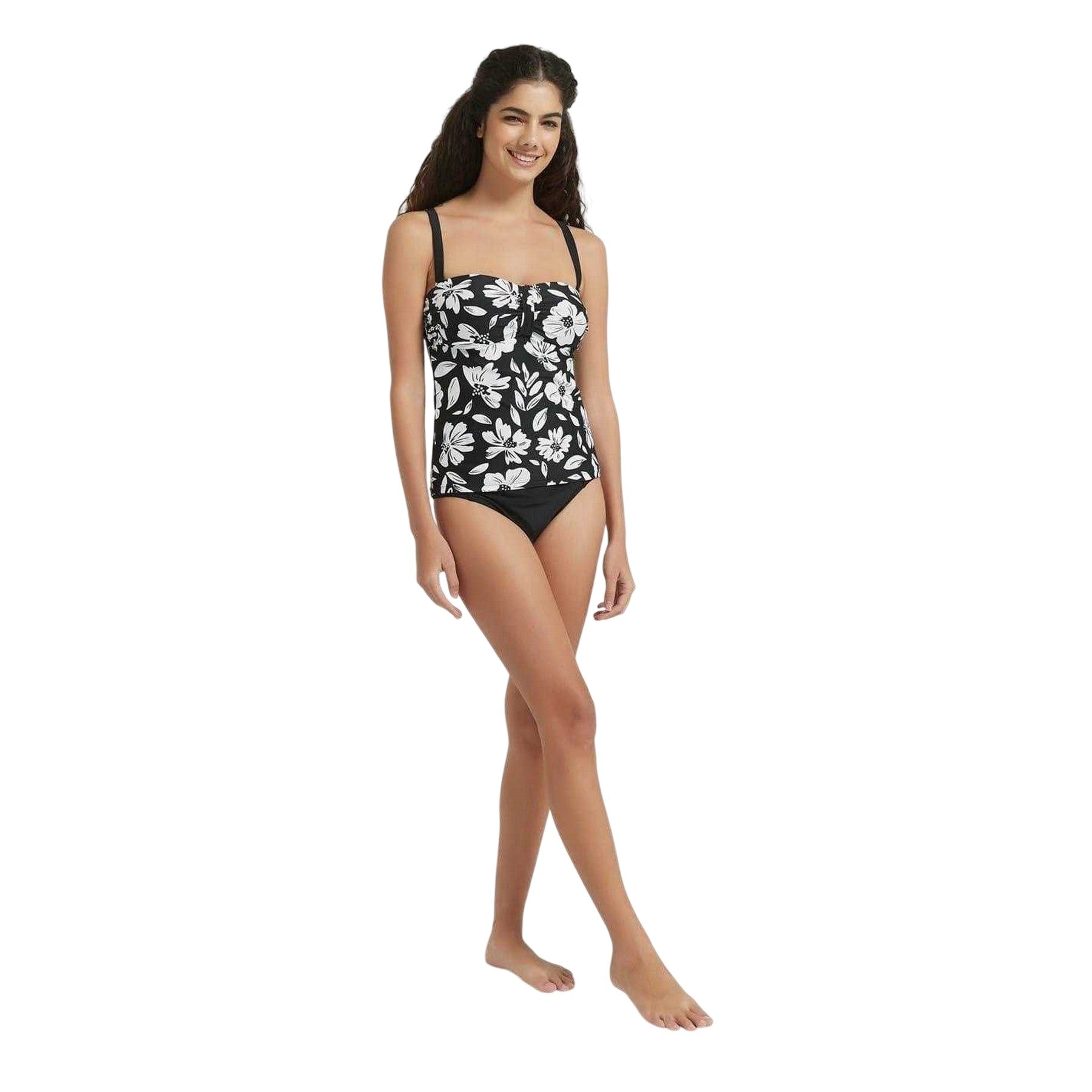 Monochrome - Side - Be You Womens-Ladies Floral Sweetheart Tankini Top