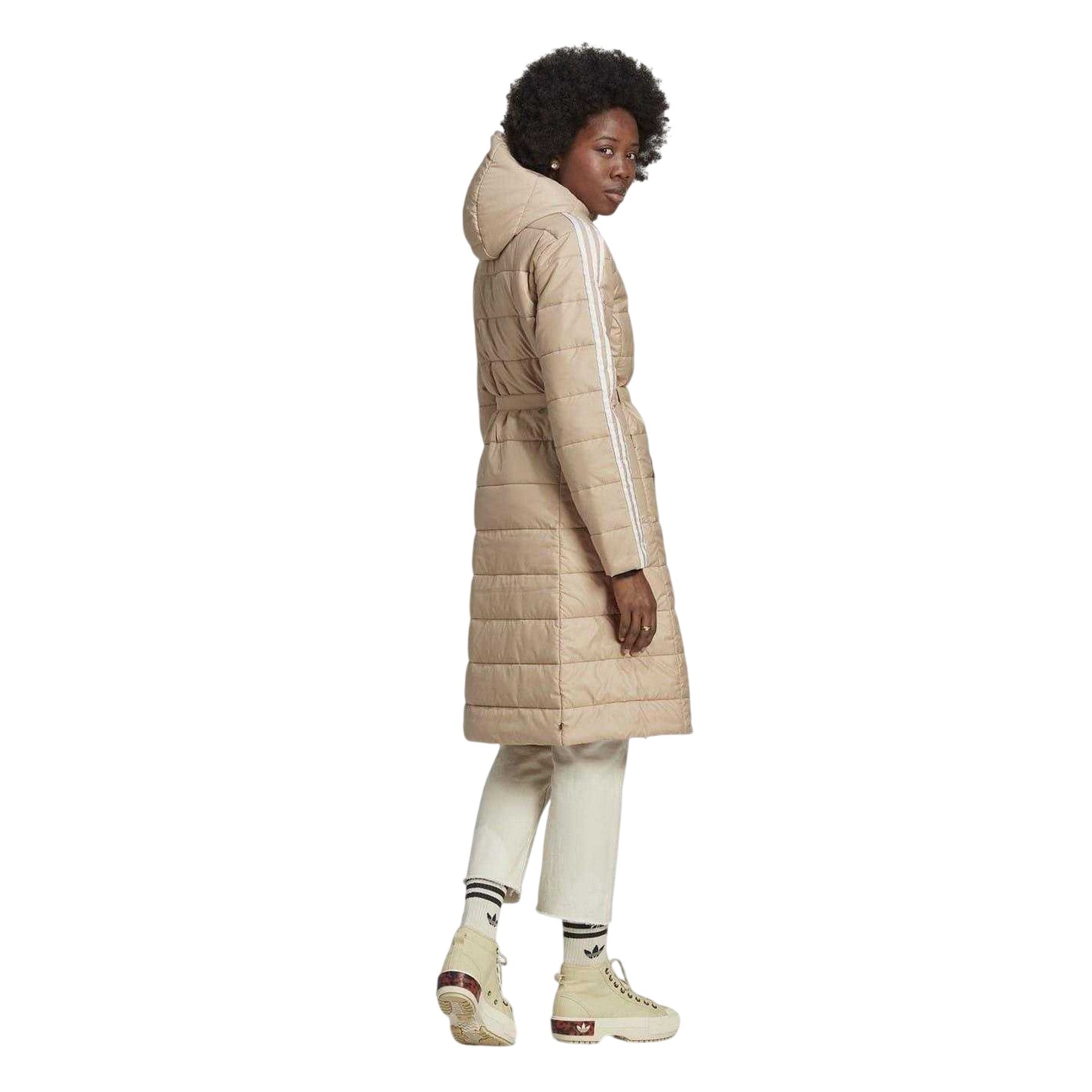 Beige - Back - Adidas Womens-Ladies Originals Heavyweight Hooded Slim Puffer Jacket