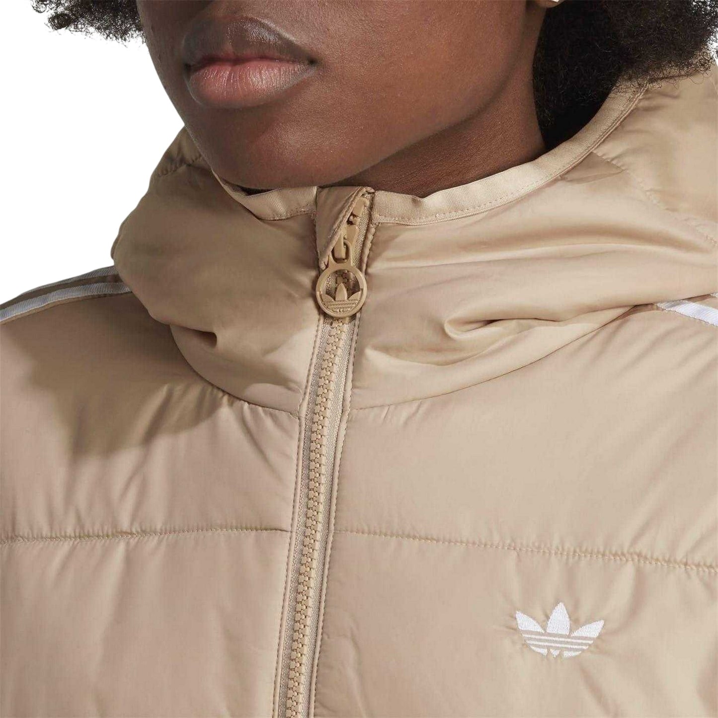 Beige - Side - Adidas Womens-Ladies Originals Heavyweight Hooded Slim Puffer Jacket