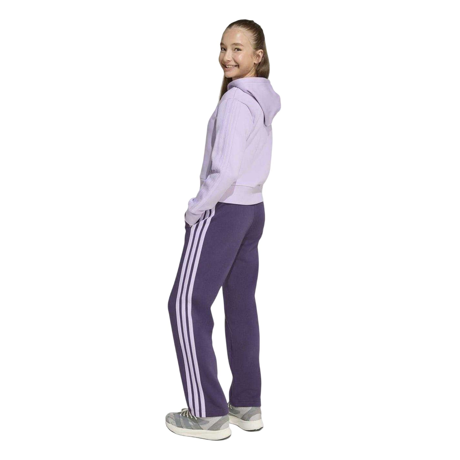 Plum - Back - Adidas Childrens-Kids Essentials 3 Stripes Tracksuit