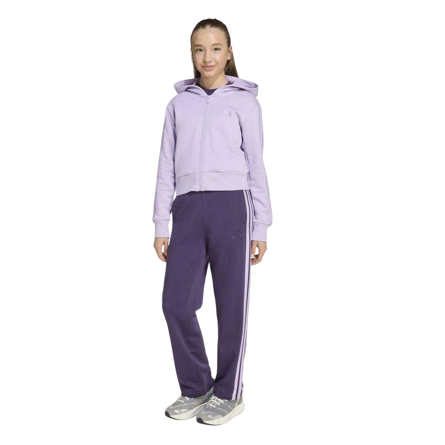 Plum - Side - Adidas Childrens-Kids Essentials 3 Stripes Tracksuit