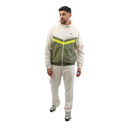 White-Khaki Green - Side - Lacoste Mens Colour Block Taffeta Tracksuit