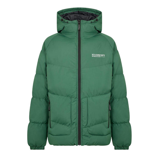 Green - Front - NYC Mens Patterned Hooded Puffer Jacket