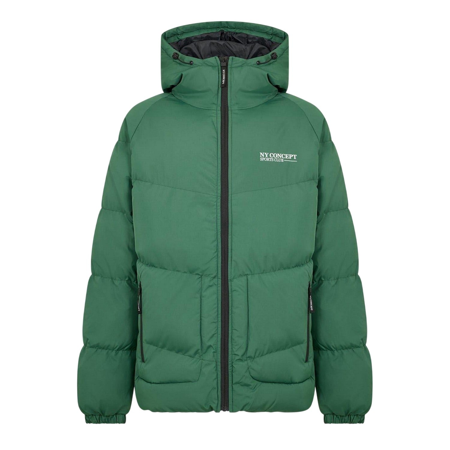 Green - Front - NYC Mens Patterned Hooded Puffer Jacket