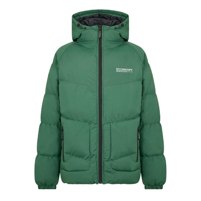 Green - Front - NYC Mens Patterned Hooded Puffer Jacket