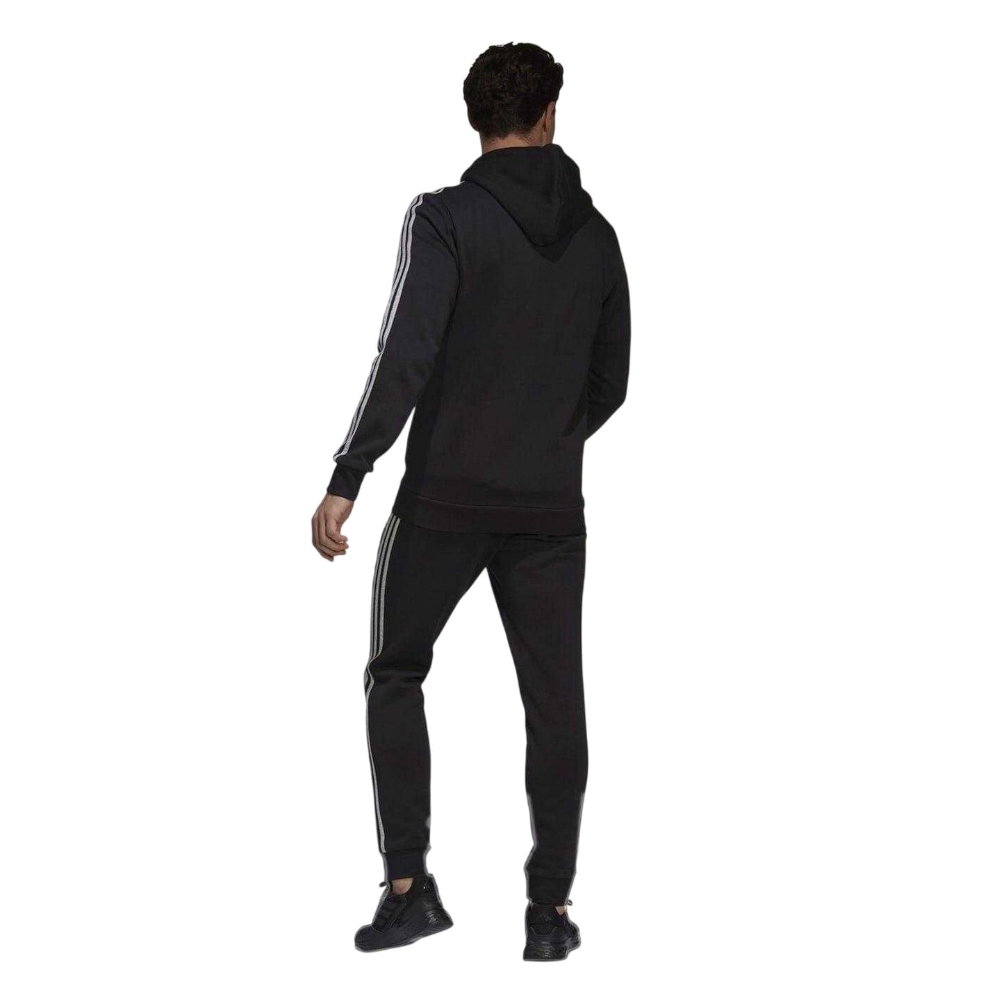Black-Grey - Back - Adidas Mens 3 Stripes Fleece Tracksuit