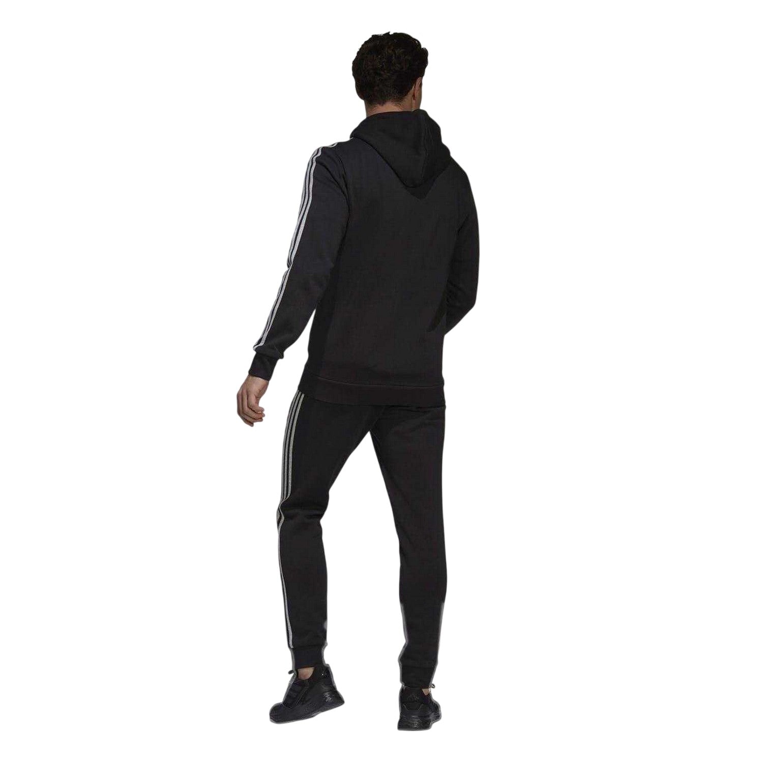 Black-Grey - Back - Adidas Mens 3 Stripes Fleece Tracksuit