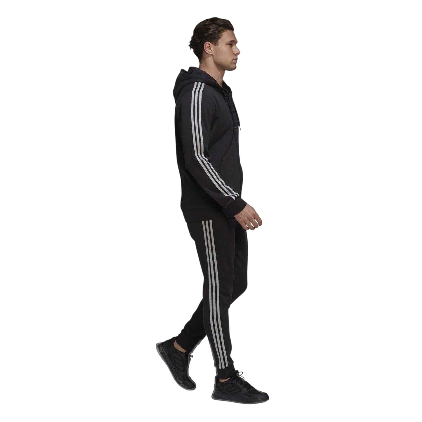 Black-Grey - Side - Adidas Mens 3 Stripes Fleece Tracksuit