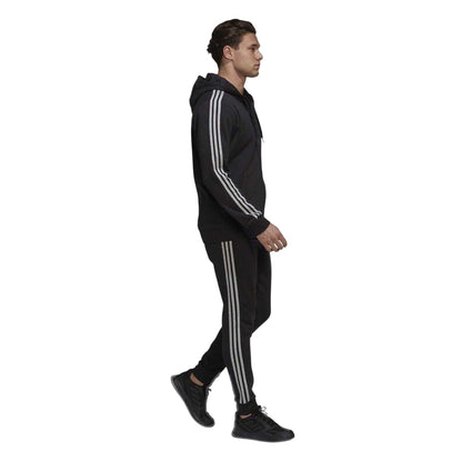 Black-Grey - Side - Adidas Mens 3 Stripes Fleece Tracksuit