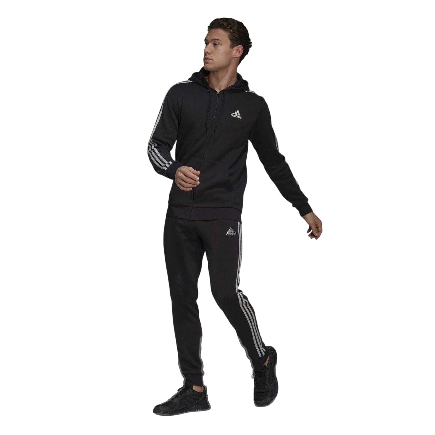 Black-Grey - Lifestyle - Adidas Mens 3 Stripes Fleece Tracksuit