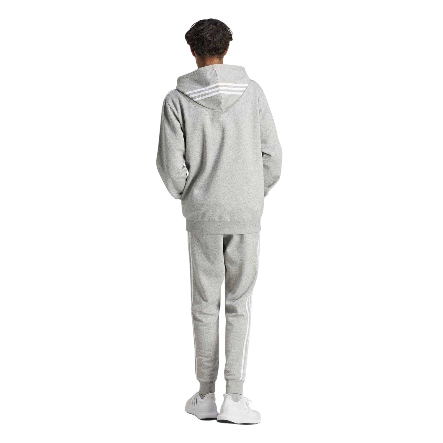 Grey-Black - Back - Adidas Mens 3 Stripes Fleece Tracksuit