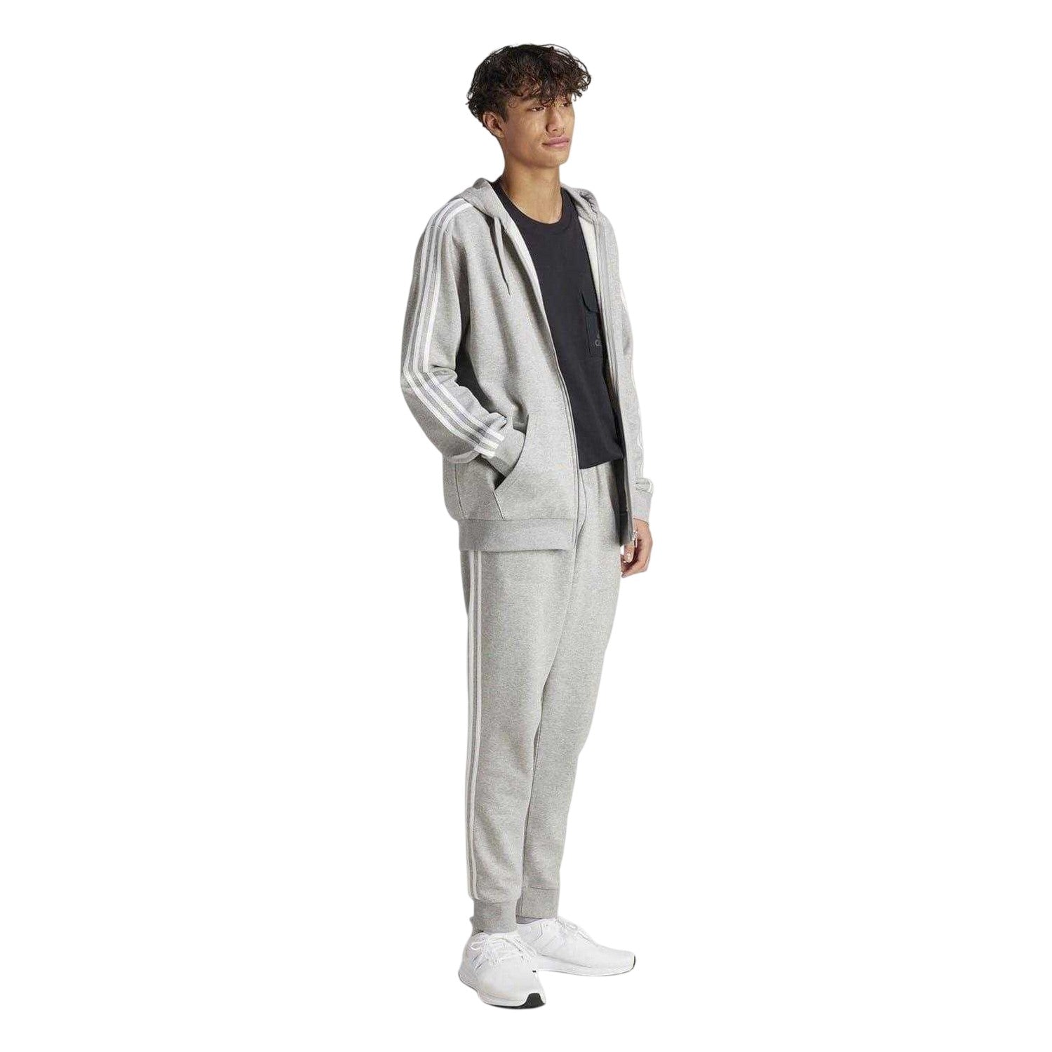 Grey-Black - Lifestyle - Adidas Mens 3 Stripes Fleece Tracksuit