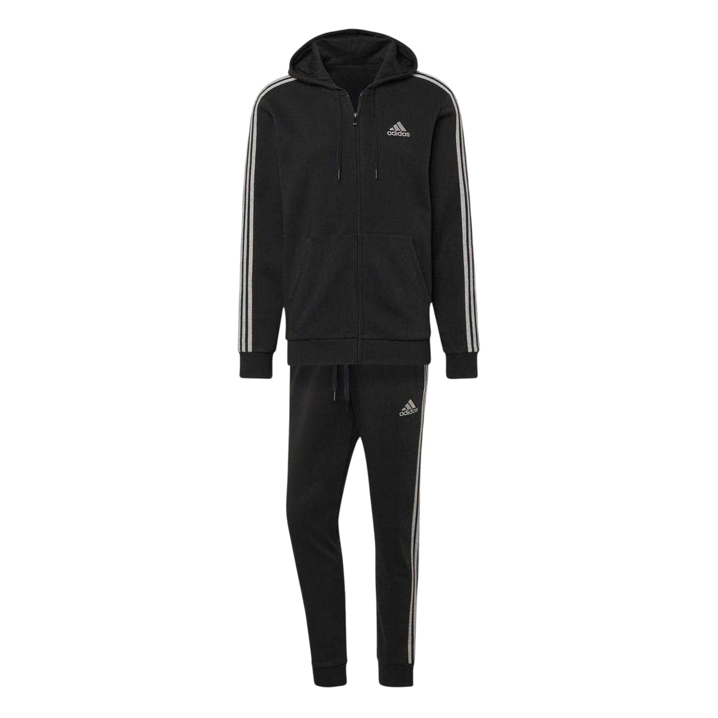 Black-Grey - Front - Adidas Mens 3 Stripes Fleece Tracksuit