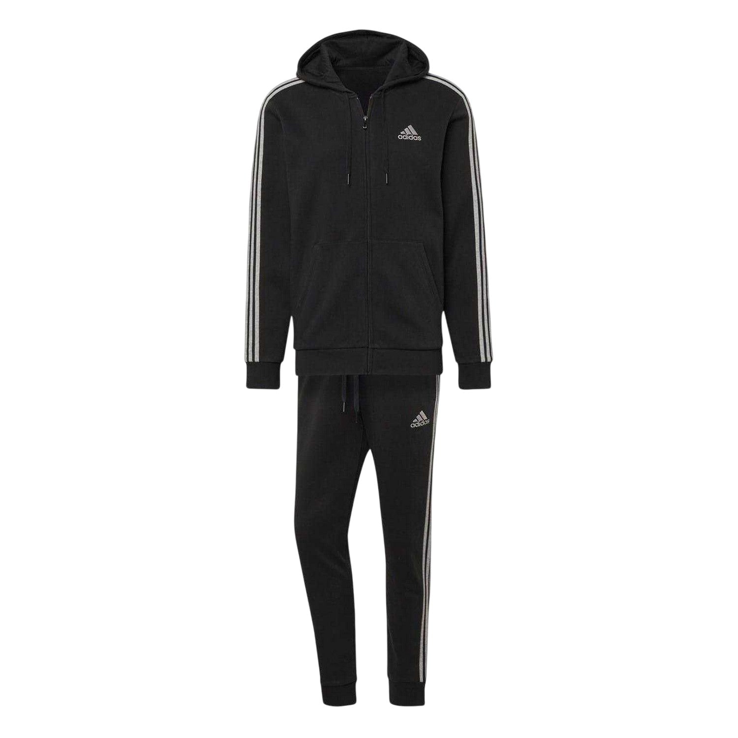 Black-Grey - Front - Adidas Mens 3 Stripes Fleece Tracksuit