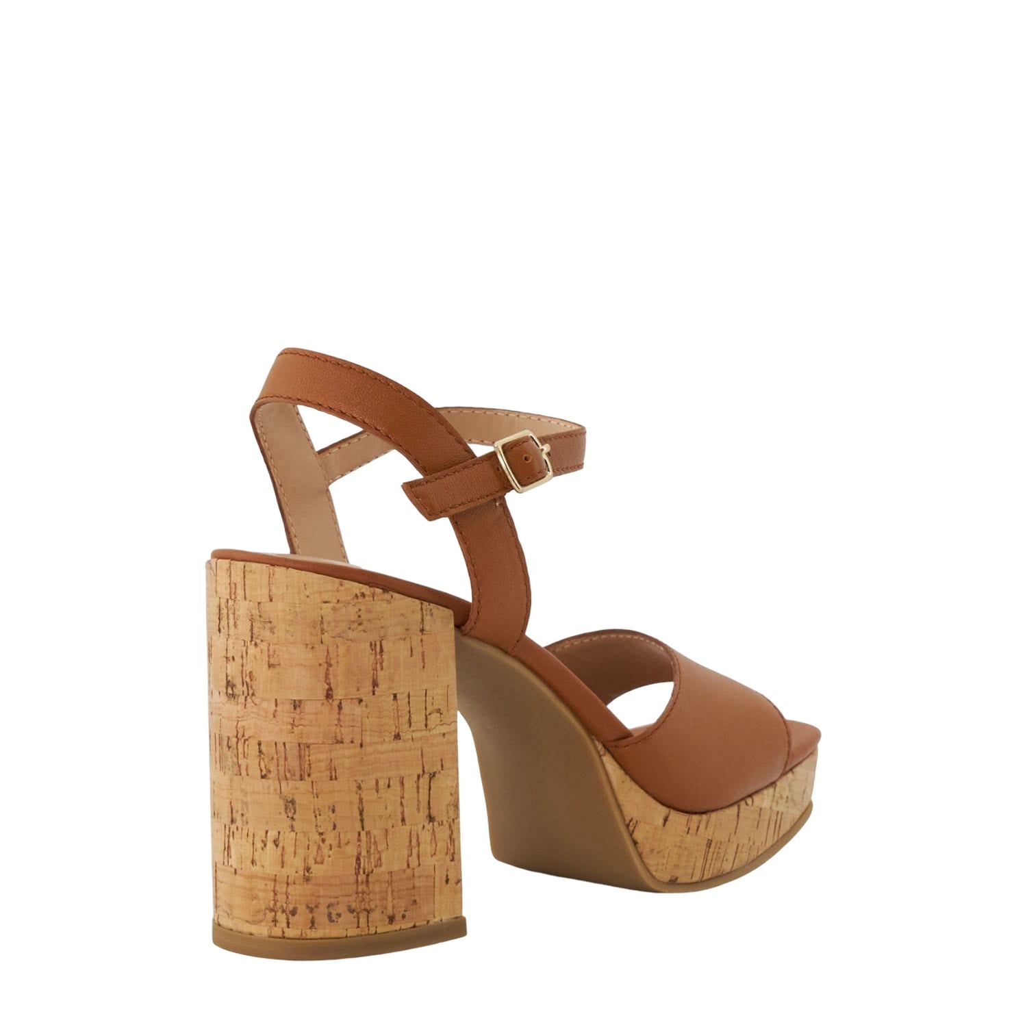 Tan - Back - Dune London Womens-Ladies Jacuzzi Leather Platform Block High Heels