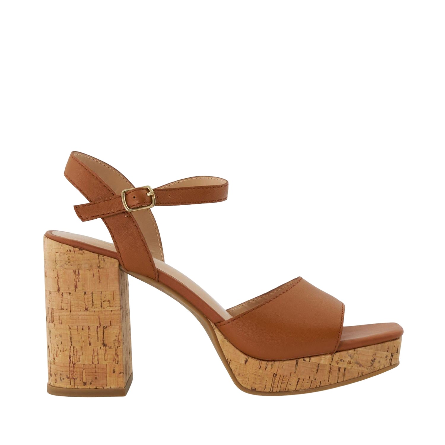 Tan - Side - Dune London Womens-Ladies Jacuzzi Leather Platform Block High Heels