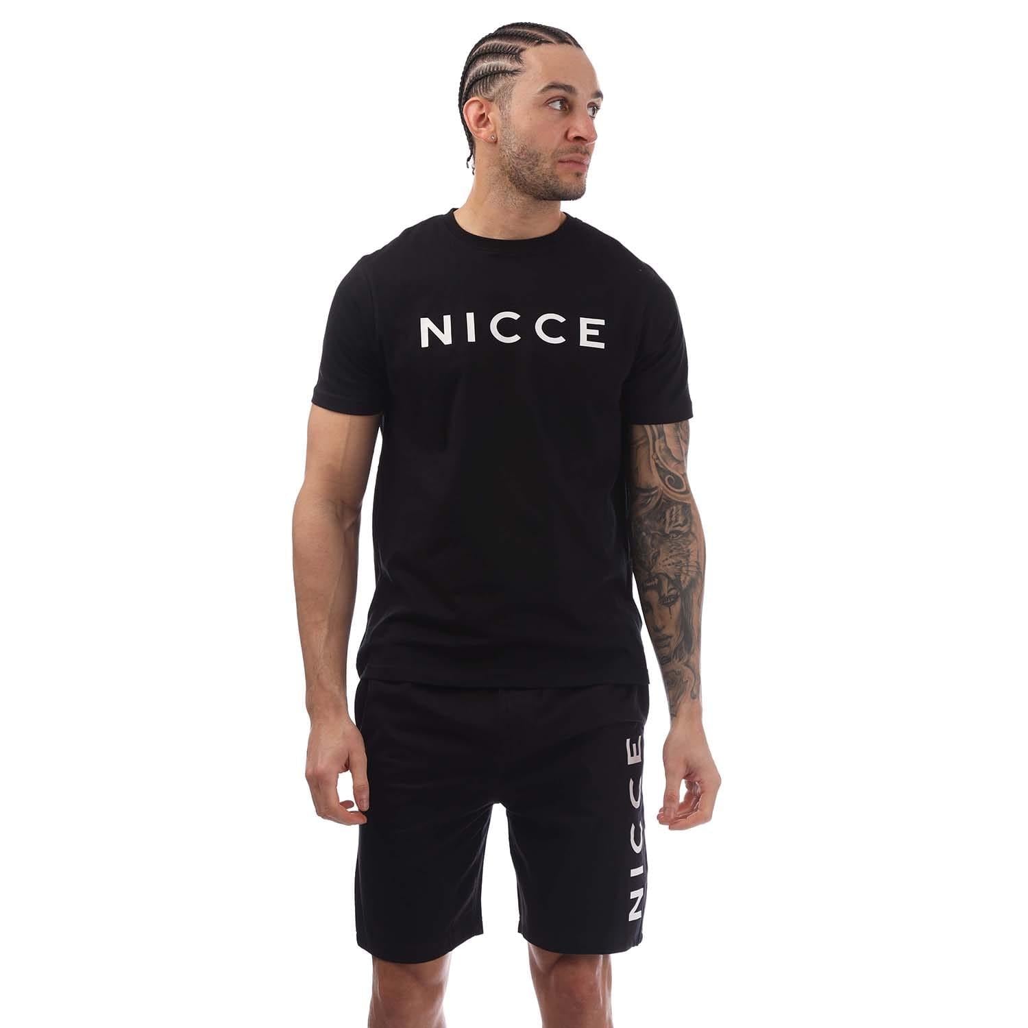 Black - Front - Nicce Mens Logo Lounge T-Shirt & Shorts Set