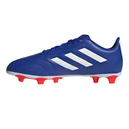 Blue-White-Red - Side - Adidas Childrens-Kids Goletto VIII 3 Stripes Firm Ground Football Boots