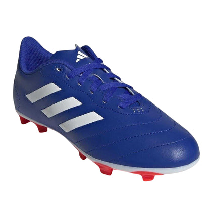 Blue-White-Red - Pack Shot - Adidas Childrens-Kids Goletto VIII 3 Stripes Firm Ground Football Boots