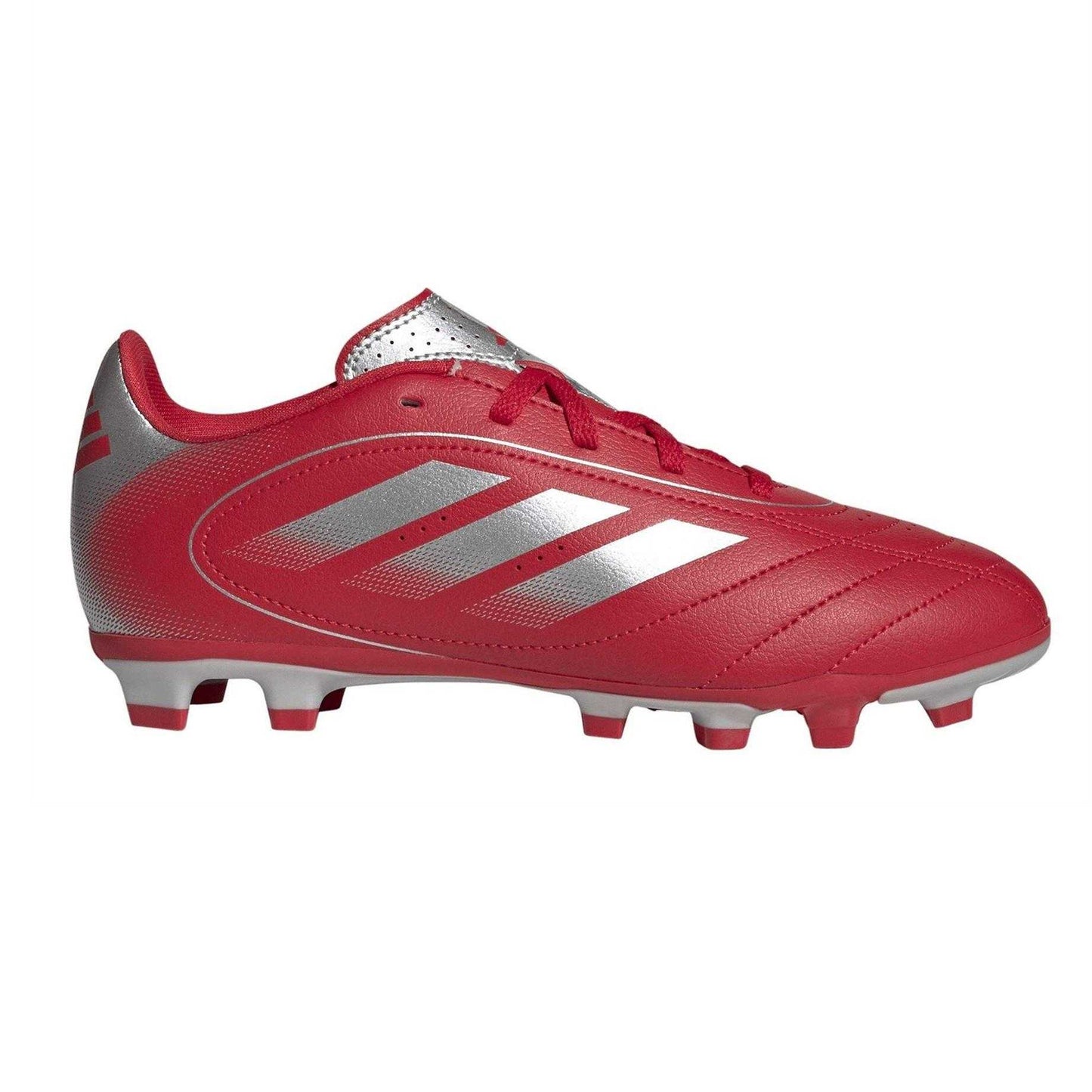 Red-Silver - Front - Adidas Childrens-Kids Goletto VIII 3 Stripes Firm Ground Football Boots