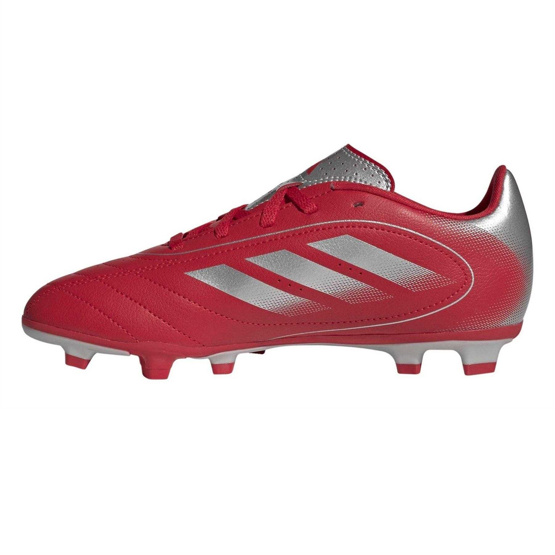 Red-Silver - Side - Adidas Childrens-Kids Goletto VIII 3 Stripes Firm Ground Football Boots