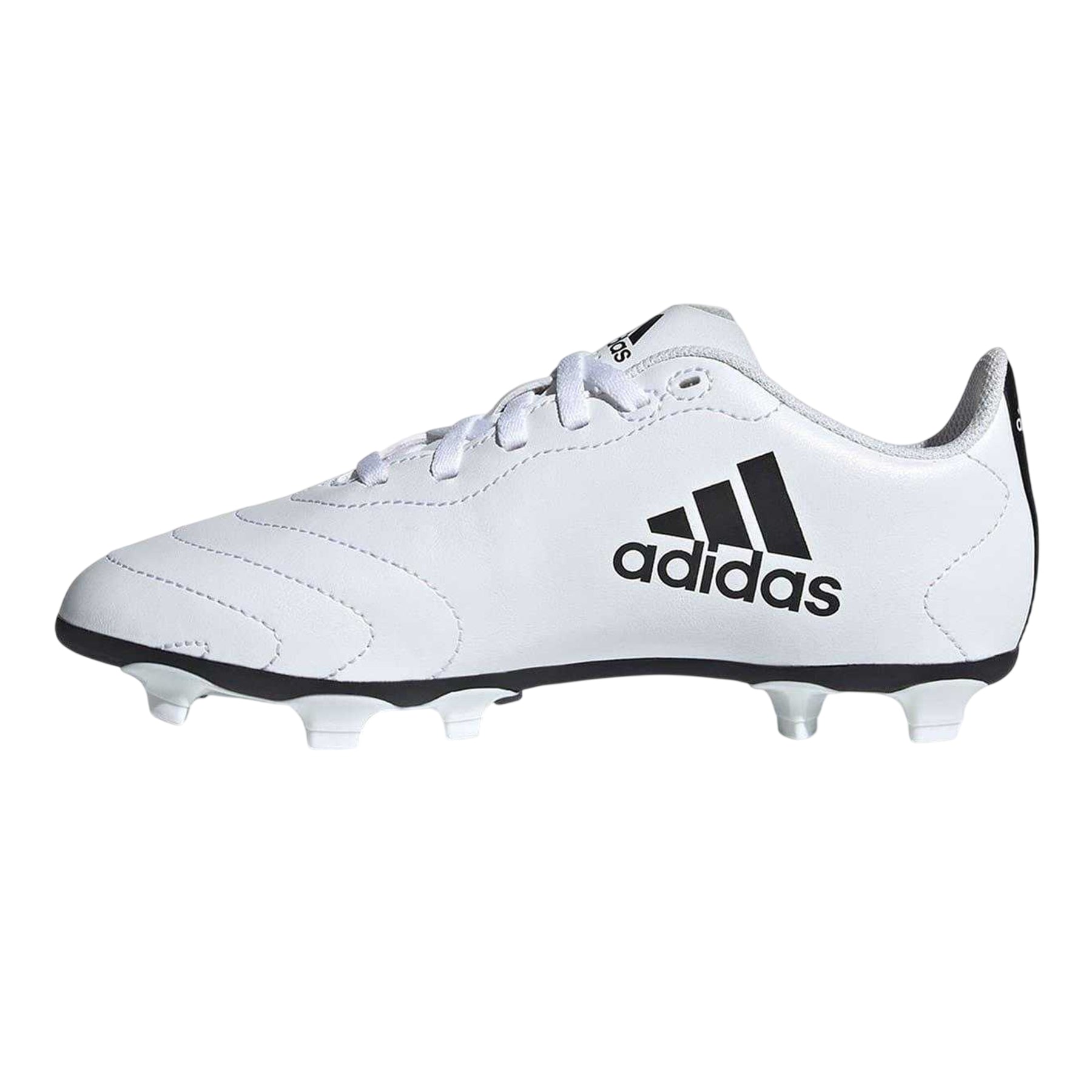 White - Side - Adidas Childrens-Kids Goletto VIII 3 Stripes Firm Ground Football Boots