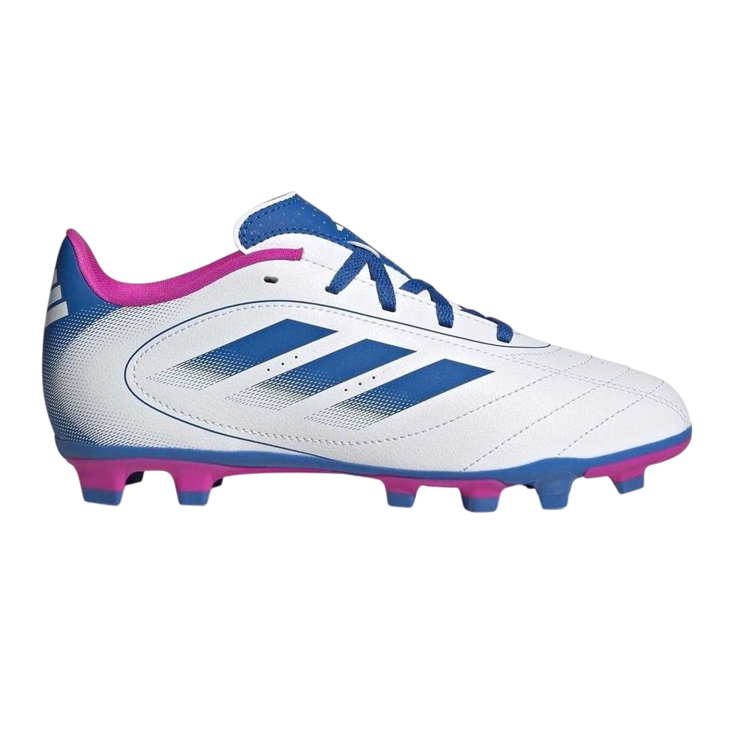 White-Blue-Pink - Front - Adidas Childrens-Kids Goletto VIII 3 Stripes Firm Ground Football Boots