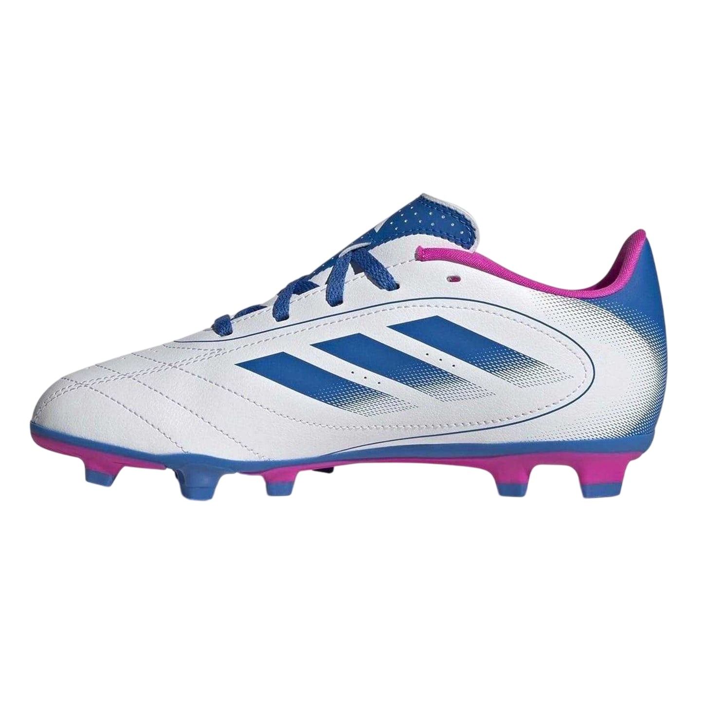 White-Blue-Pink - Side - Adidas Childrens-Kids Goletto VIII 3 Stripes Firm Ground Football Boots