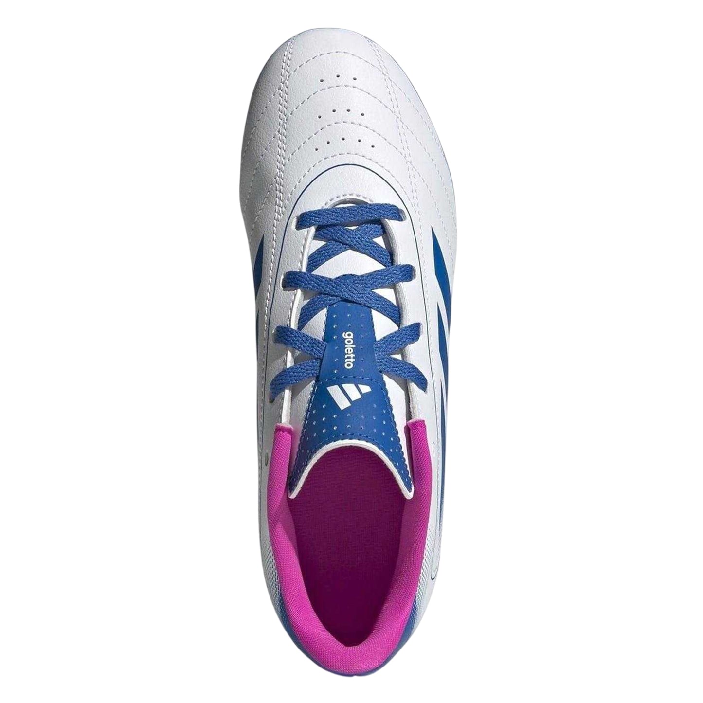 White-Blue-Pink - Lifestyle - Adidas Childrens-Kids Goletto VIII 3 Stripes Firm Ground Football Boots