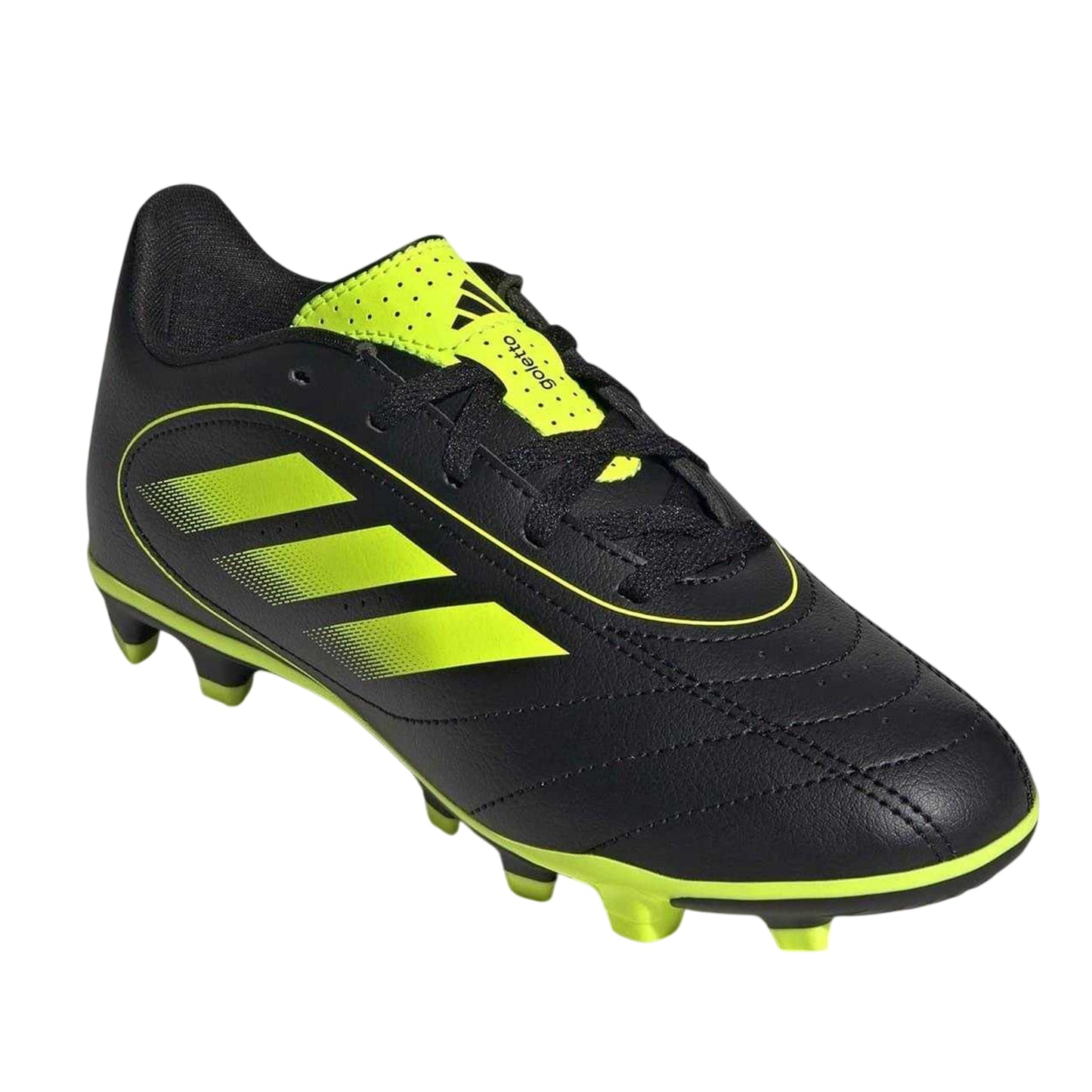 Black-Lemon - Pack Shot - Adidas Childrens-Kids Goletto VIII 3 Stripes Firm Ground Football Boots